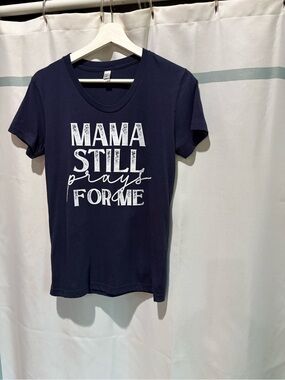 Los Angeles Apparel Navy Tee with White 'Mama Still Prays For Me' Graphic